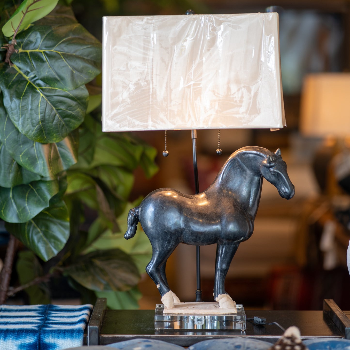 Black Terra Cotta Tang Horse Lamps (Pair)