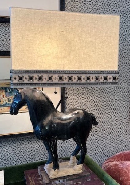 Black Terra Cotta Tang Horse Lamps (Pair)