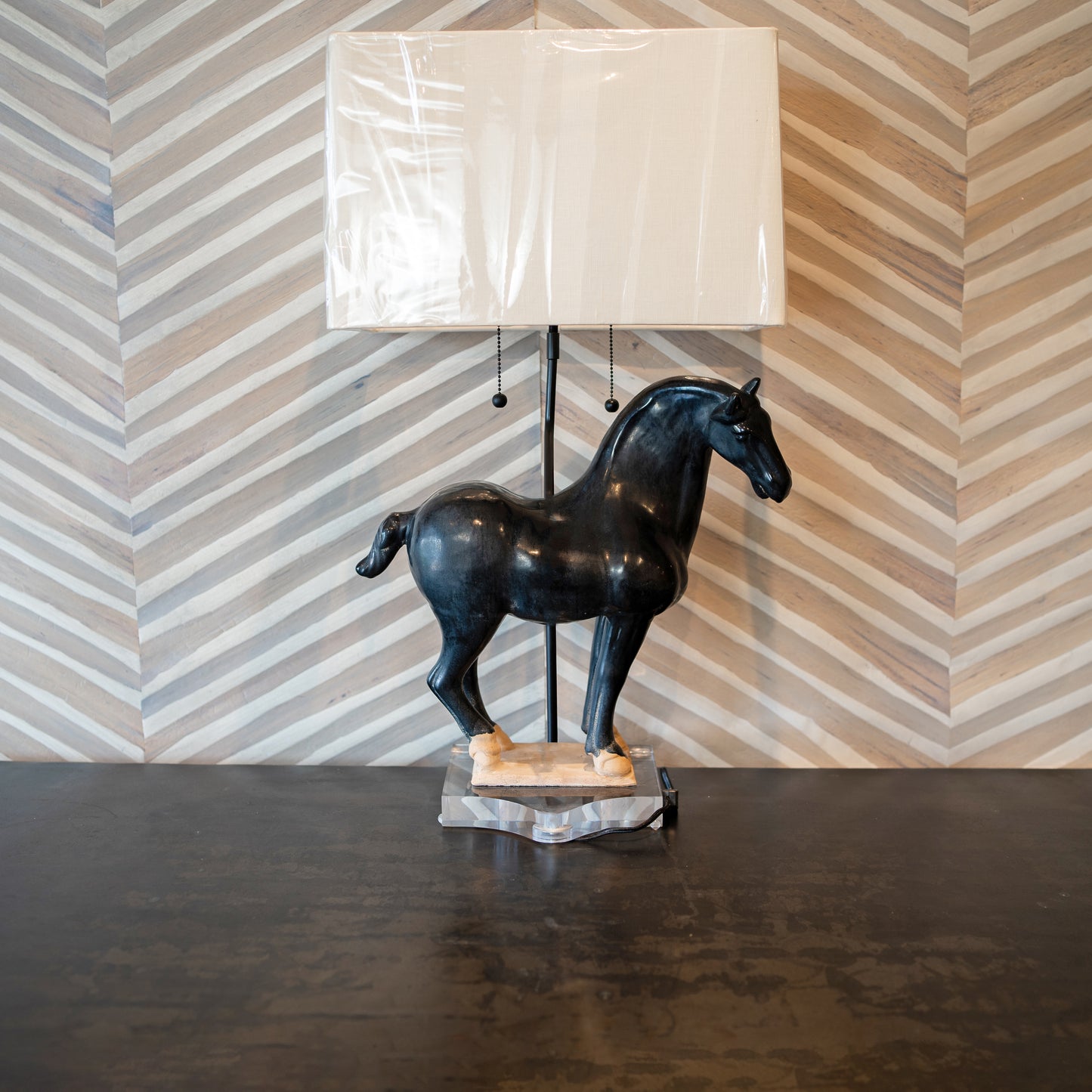 Black Terra Cotta Tang Horse Lamps (Pair)