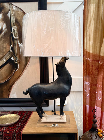 Large Black Terra Cotta Tang Horse Lamp