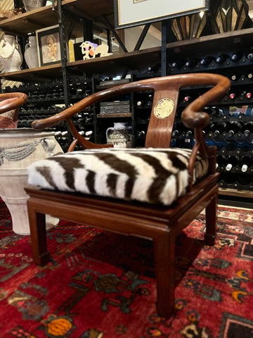 Gilded Medallion Horseshoe Armchairs with Custom Zebra Hide Cushions