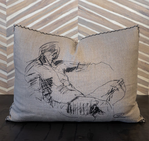 Sean Rush Gesture Drawing on Linen Pillow